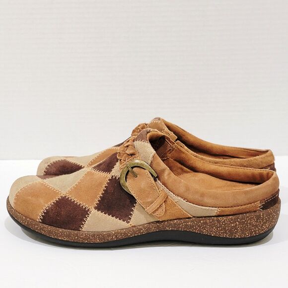 Aetrex Libby Clogs Size 40 Womens 9-9.5 Patchwork Boho Brown Mules Slip On Shoes - Picture 6 of 12